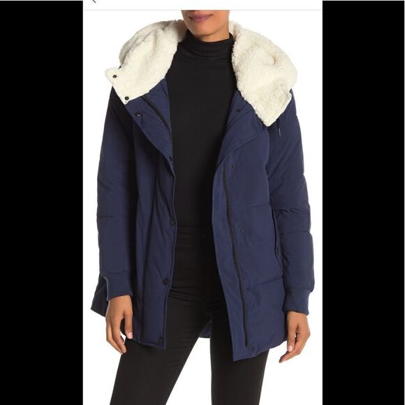 Marc  New York faux shearling lined hooded puffer coat size M - Picture 2 of 14